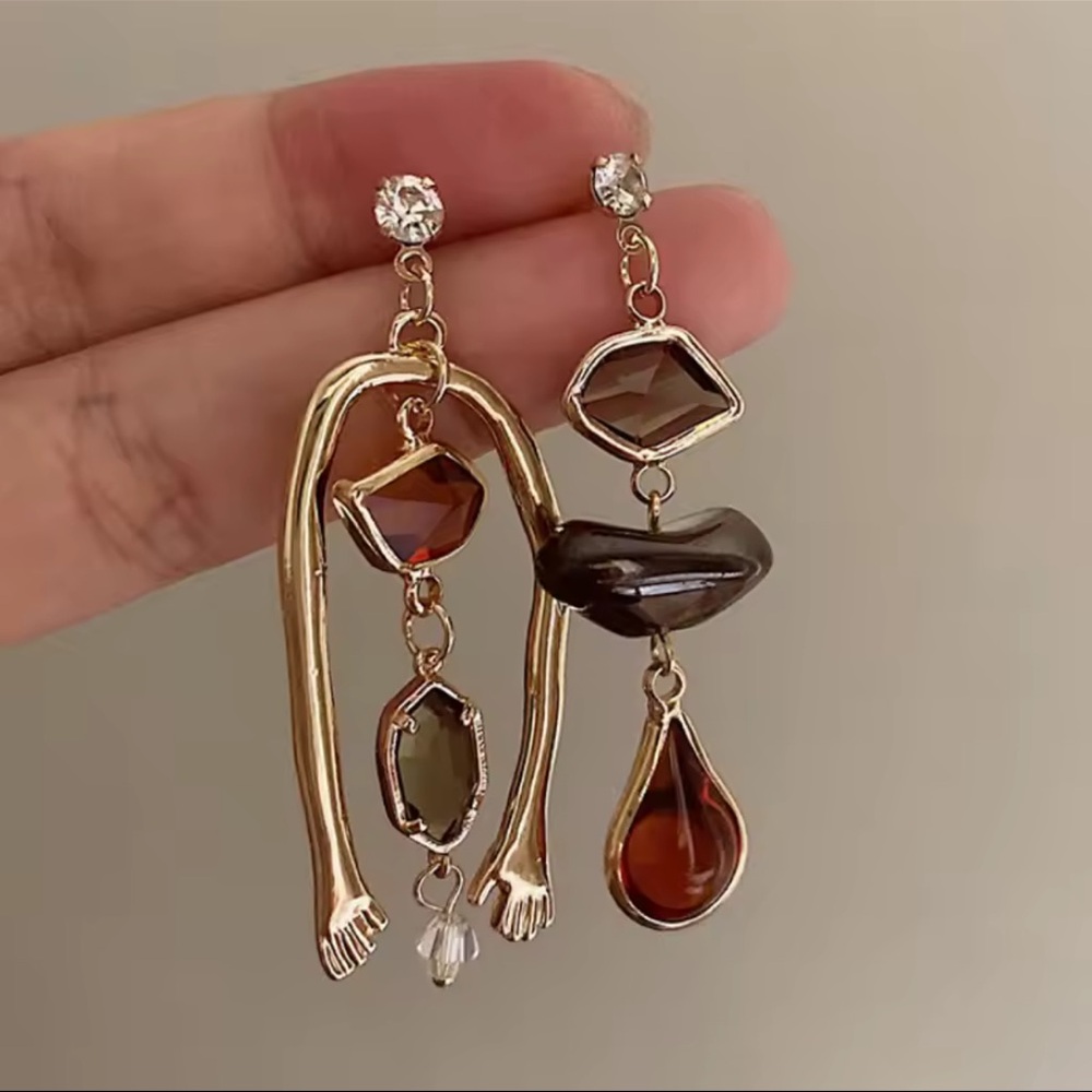 Anthropologie Gold and Brown Abstract Earrings
